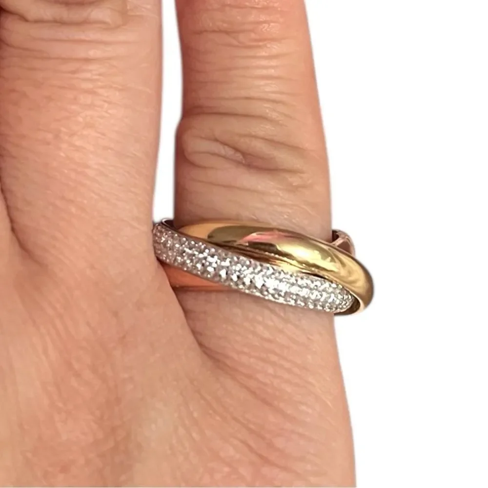 Sterling Silver CZ And Two Tone Over Sterling Silver Interlocking Rolling Ring